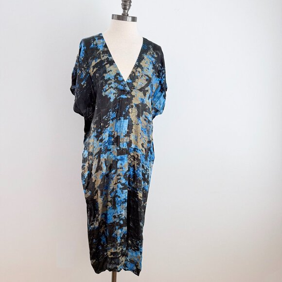Beatrice .b Kaftan Midi Dress Small (4) Printed Pattern Blue Black Gold - Picture 1 of 11